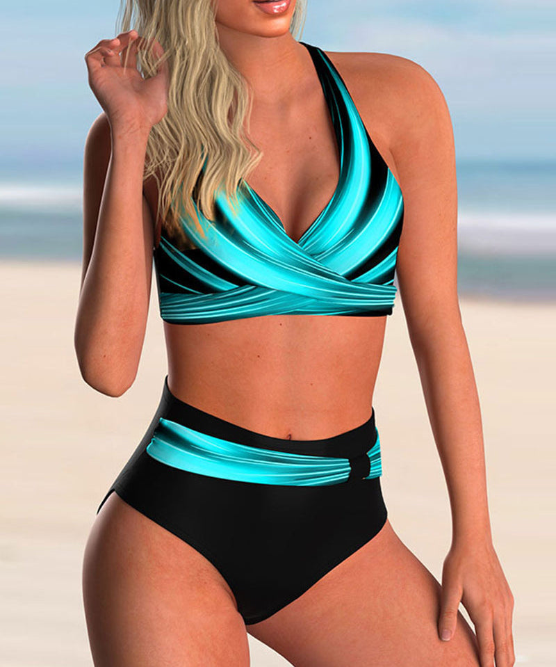 Liliana - Plavkové bikiny s kříženým topem a potiskem