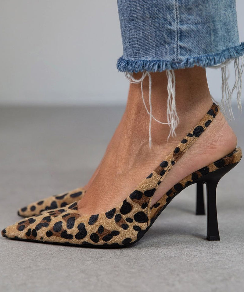 Liorina - Špičaté lodičky s leopardím vzorem v khaki barvě